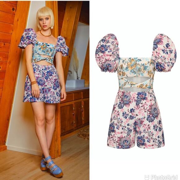 NEW Autumn Adeigbo Liadan Jumpsuit Romper Purple Floral Size 10 - Picture 1 of 15